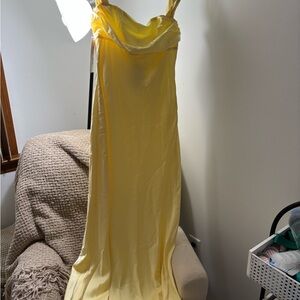 Princess Polly Light Yellow Satin Maxi Slip Dress Size 6